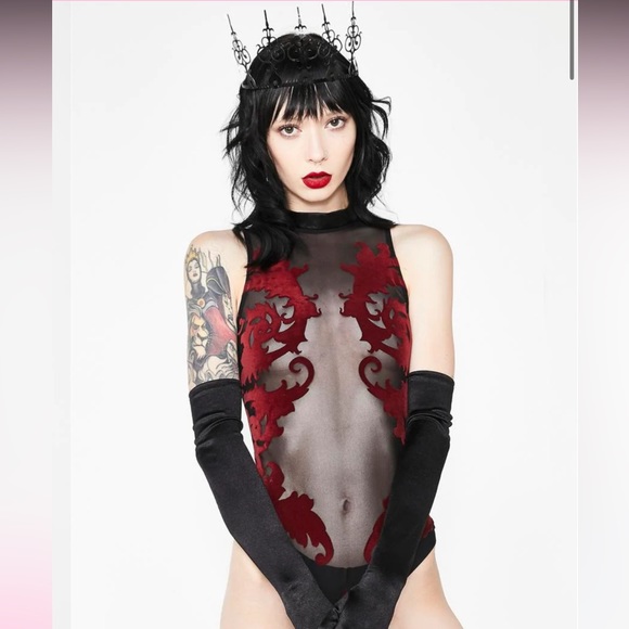 Velvet enchantress bodysuit red burn out rave festival one piece onesie lingerie - Picture 3 of 8